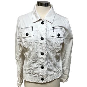 George White Cotton Jacket Lightweight Stretch Long Sleeves And Zipper Accents